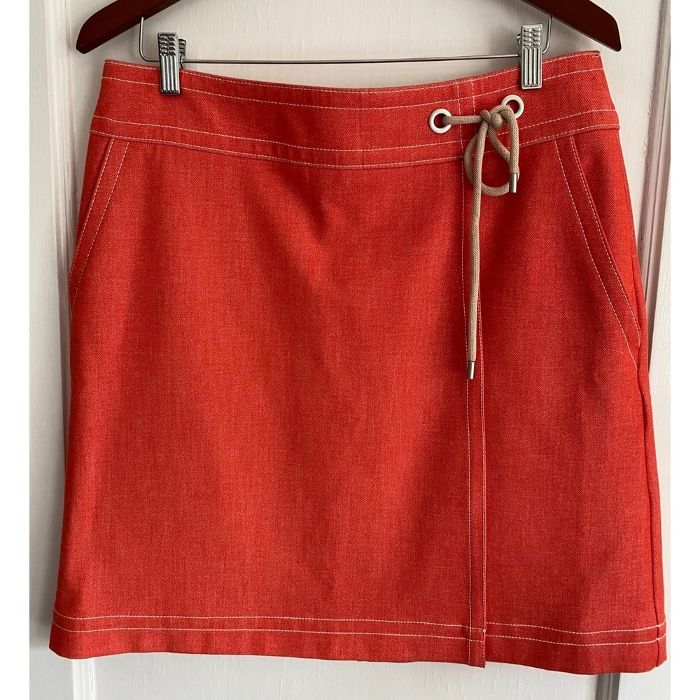 Ann Taylor Women's Size 12 Orange Denim Faux Wrap Lined A-Line Rope Tie Lined